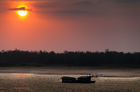 Viêt Nam, Mékong, rivière, botte, coucher de soleil, nature, tombée de la nuit