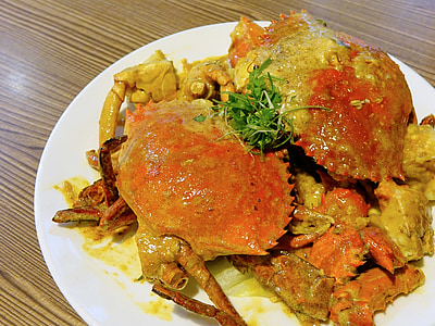 crabe, 奶油咸蛋螃蟹, fruits de mer, oeufs salés, restaurant, cuisine, coquille