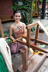 silk, spinning, thailand, woman