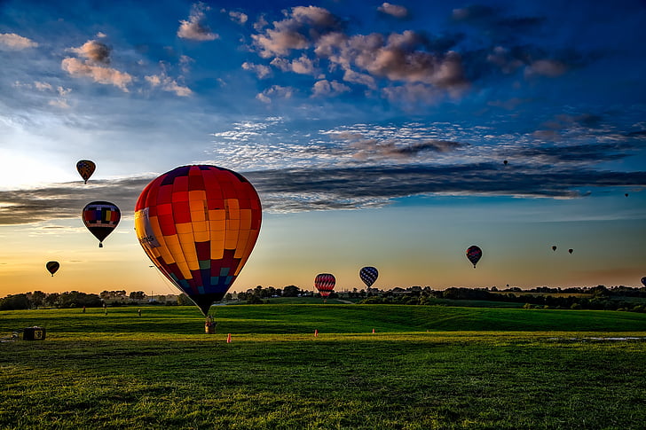 avontuur, lucht, vliegtuigen, ballon, wolken, kleurrijke, kleurrijke