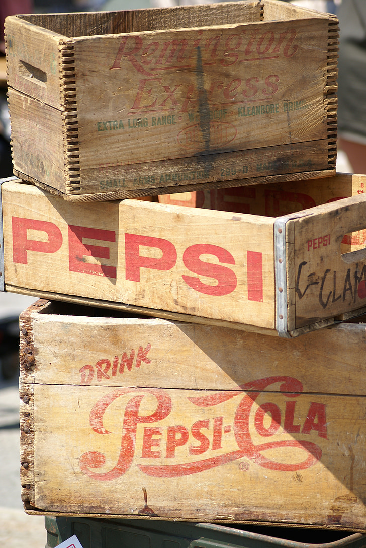 Pepsi, pop, sooda, Vintage, markkinointi, laatikot, puu