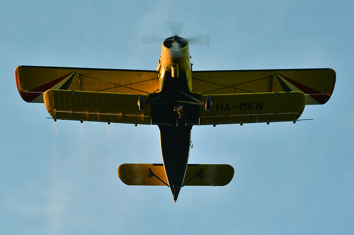 volant, groc, cel, avió, vehicle aeri, transport, aire