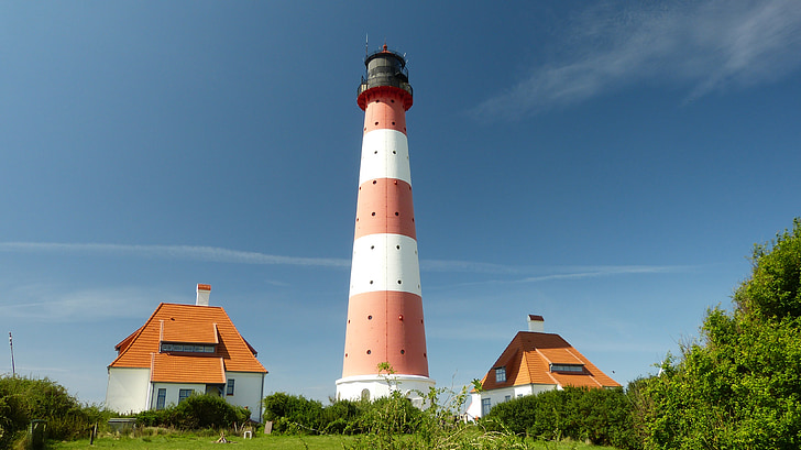 Lighthouse, westerhever, Põhjamere, Põhja-Friisimaa, eulitoraali, rannikul, signaali