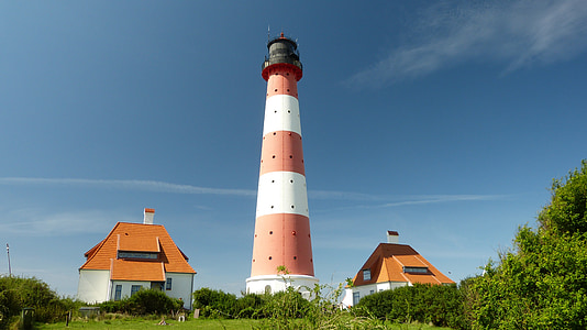 világítótorony, Westerhever, Északi-tenger, Nordfriesland, árapály közti zóna, tengerpart, jel