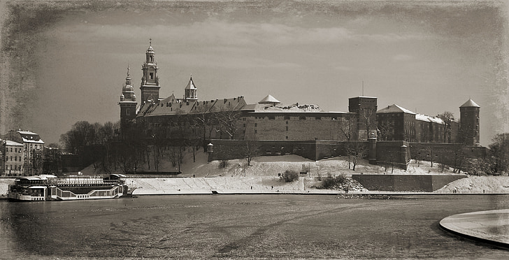 Krakkó, Wawel, Castle, téli, emlékmű, Lengyelország, a Múzeum