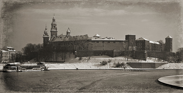 Krakov, Wawel, hrad, zimné, pamiatka, Poľsko, múzeum