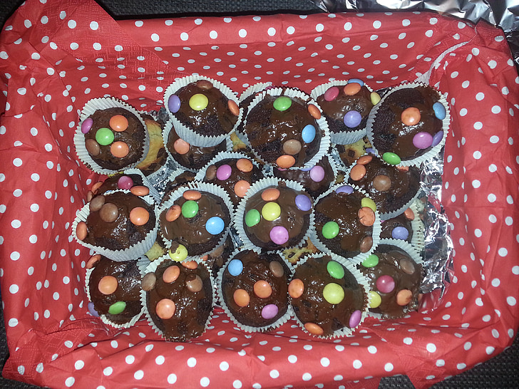 muffins, cupcakes, sweet, smarties, decoration, food