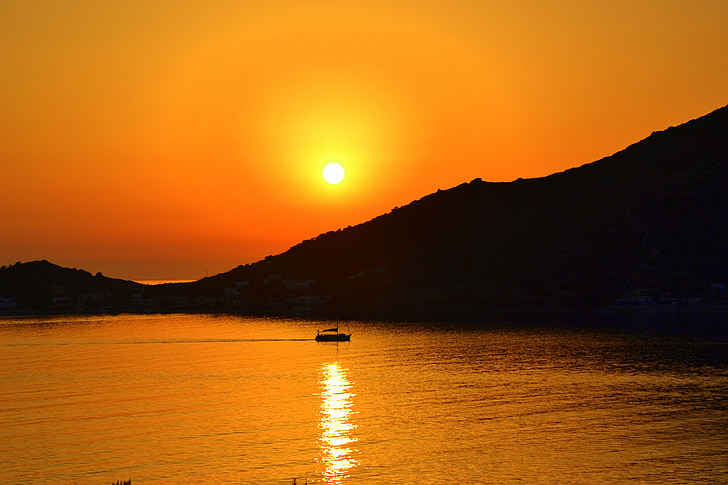 Crepúsculo, Kalymnos, noite, mar, Grécia, Ilhas, pôr do sol