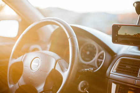 car, interior, steering, wheel, sunlight, phone, driving