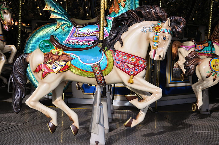 merry-go-round, งานแสดงสินค้า, ม้า, สวนสนุก, สวนสาธารณะ, แบบหมุน, ขี่