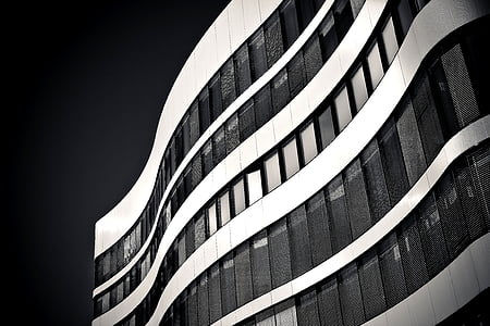 Architektura, mrakodrap, prosklených fasád, moderní, fasáda, budova, Düsseldorf
