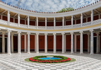 atrium, courtyard, zappeion, national gardens of athens, greece, europe, architecture