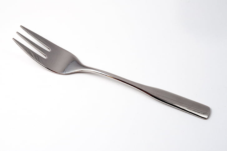 cake fork, metal, cutlery, small fork, silverware, fork, plate