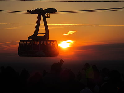 aerial passenger line, cabine, lift, cable car, stone mountain, sunrise, sunset
