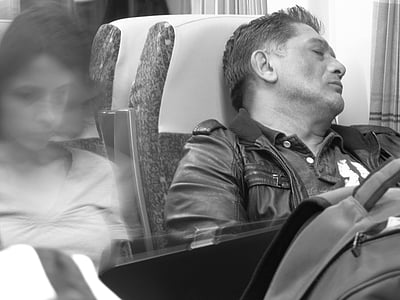 alvás, a vonat, ember, nyugodt, alvó, arc, többi