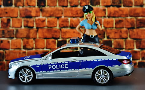 女性警察官, 警察, パトロール車, ordnungshüter, 面白い, 制服, 図