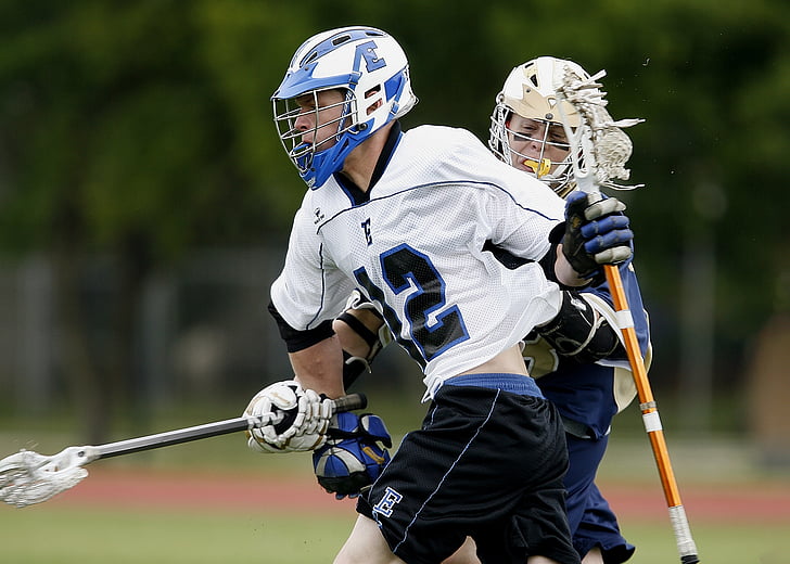 lacrosse, player, sport, stick, game, playing, helmet