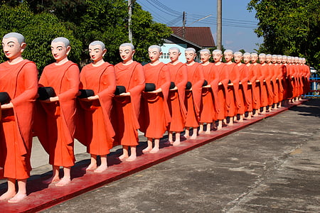 monjes, Myanmar, trajes naranja, Asia, budista, religión, budismo
