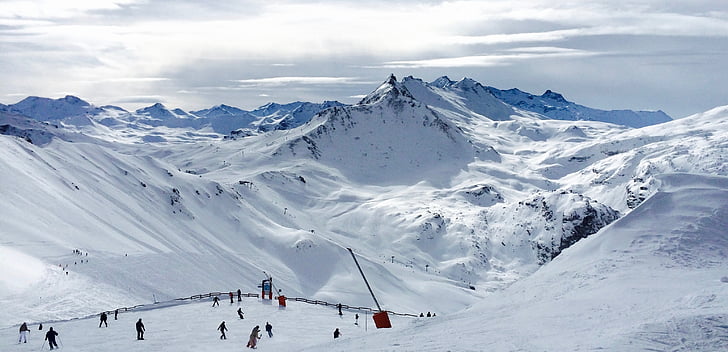 montagnes, gens, ski, piste de ski, ski, station de ski, pente