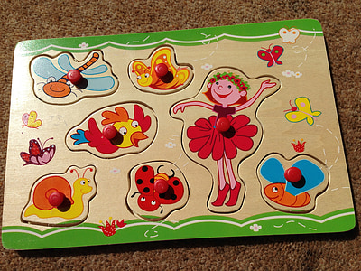 мозайката, малко дете, игра, охлюв, пеперуда, водни кончета, илюстрация