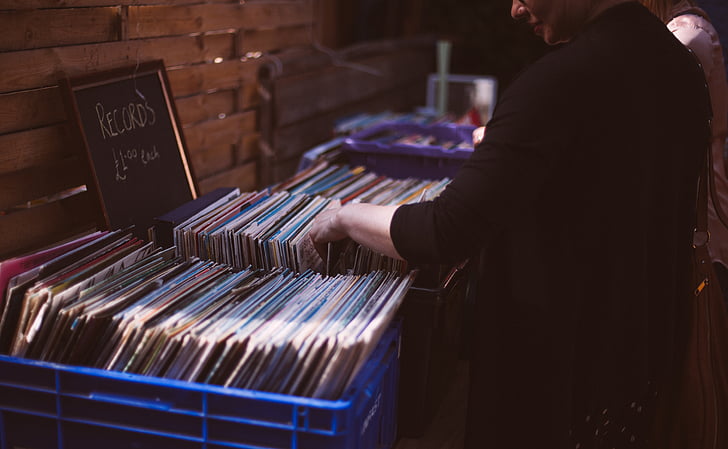 container, market, music, sale, Vinyl records