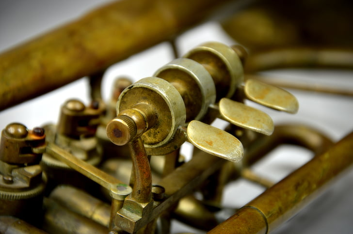 instrument trumpet, old, copper, music