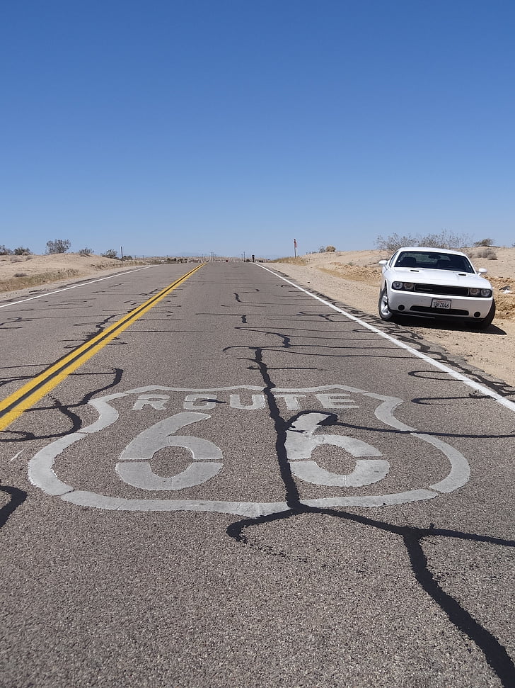 Ruta 66, cotxe, carretera, viatges, EUA, signe, 66