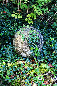 stone ball, ivy, ball, stone, about, overgrown, nature