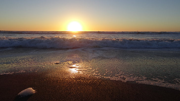 puesta de sol, Océano, ondas, pacífica, colorido atardecer, mar