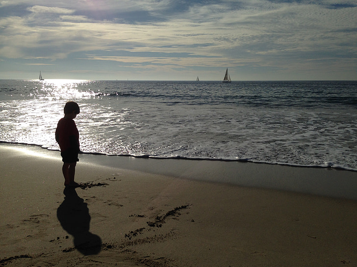 beach, sailboat, boy, summer, vacation, seascape, horizon