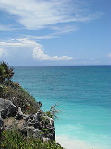 tulum, beach, rock, sea, mexico, ocean, vacation