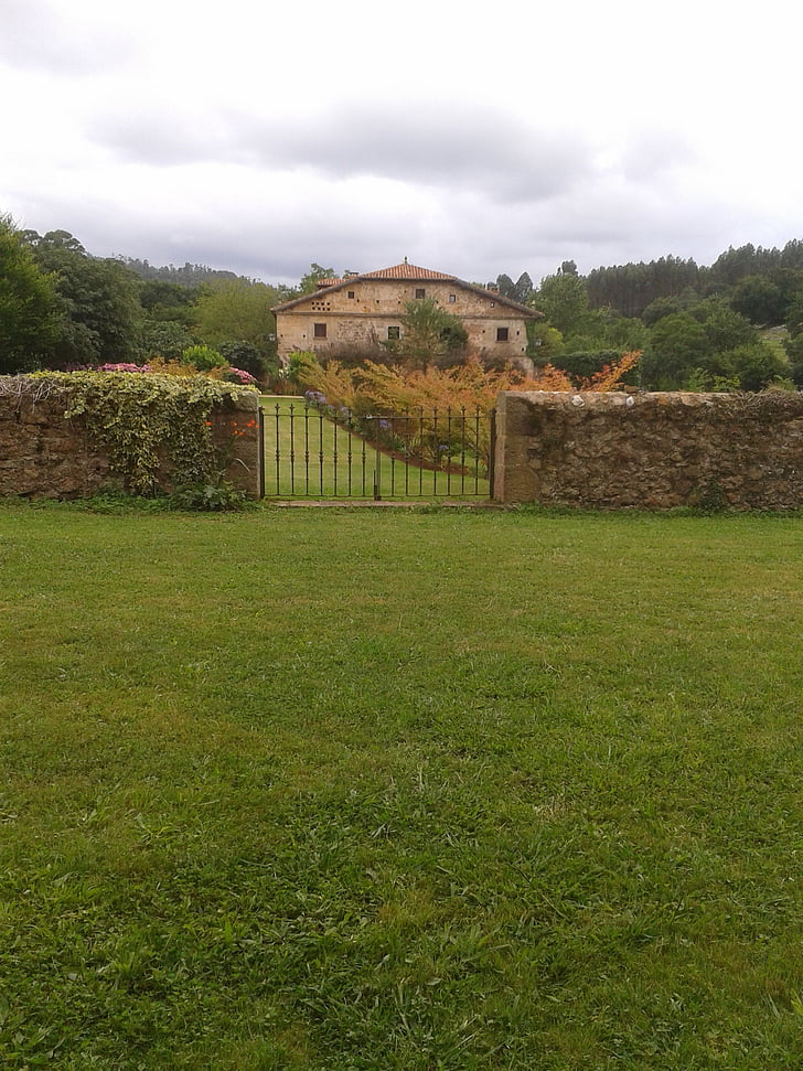 cantabria, green, landscape, house, spain, meadows, nature