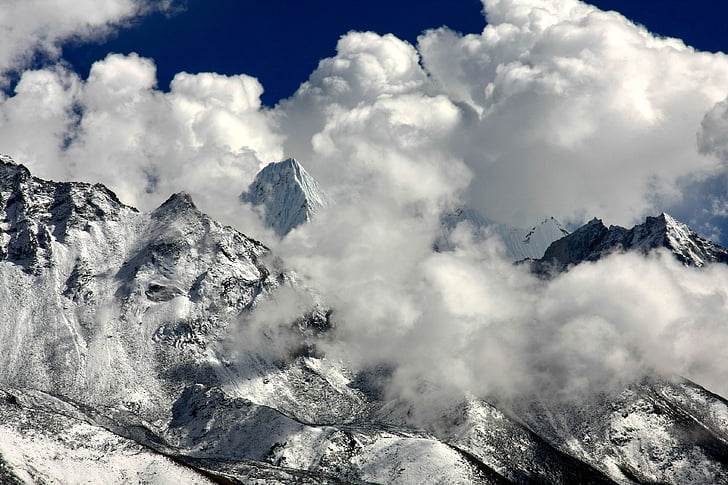 himalayas, cloud mood, mountains, mountain, snow, nature, mountain Peak