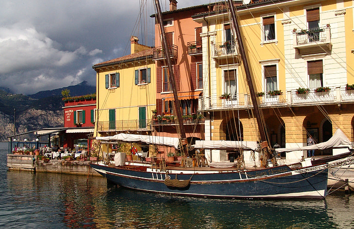 italy, garda, port, sailing vessel, promenade, historical, old