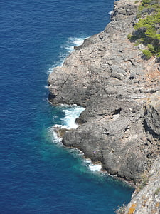 mallorca, coast, rock, sea, surf, cliff, blue