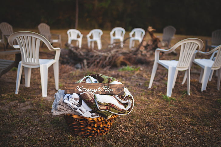 basket, blankets, chairs, grass, outdoors, seats