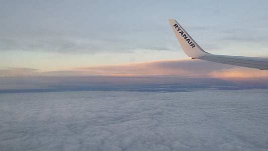 літак, крило, небо, політ, хмари