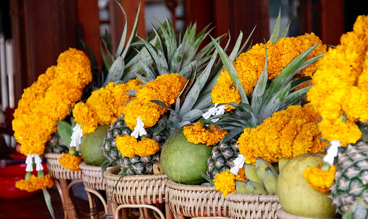 ovocie, ovocie, ananás, exotické, chutné, trhu, nákup