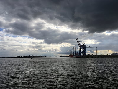 μετατροπή φρένων, Weser, λιμάνι, Γερανοί, στον ποταμό Βέζερ, νερό, Ποταμός