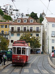 raitiovaunu, Lissabonin, Portugali, pääoman, vanha kaupunki, juna, tuntui