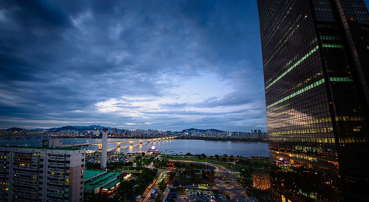 Seoul, City, skyskraber, yeoido, Sky, Cloud, Korea