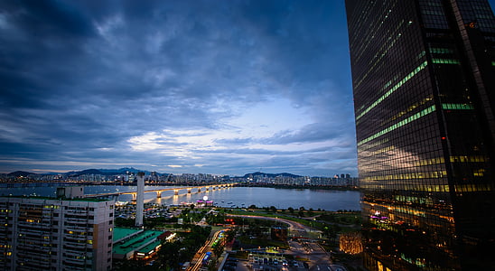 seoul, city, skyscraper, yeoido, sky, cloud, korea