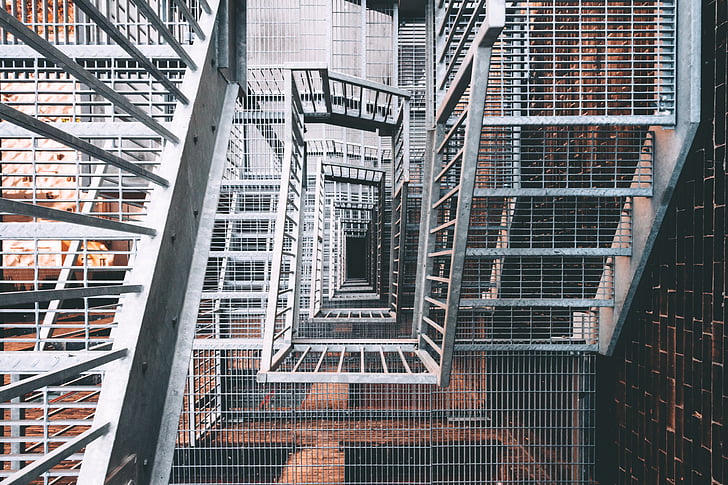architecture, perspective, stairs, steel, top view