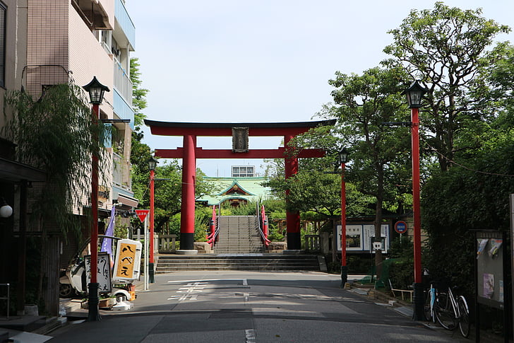 Kameido tenjin, Torii, parte dianteira, Santuário, rua, arquitetura