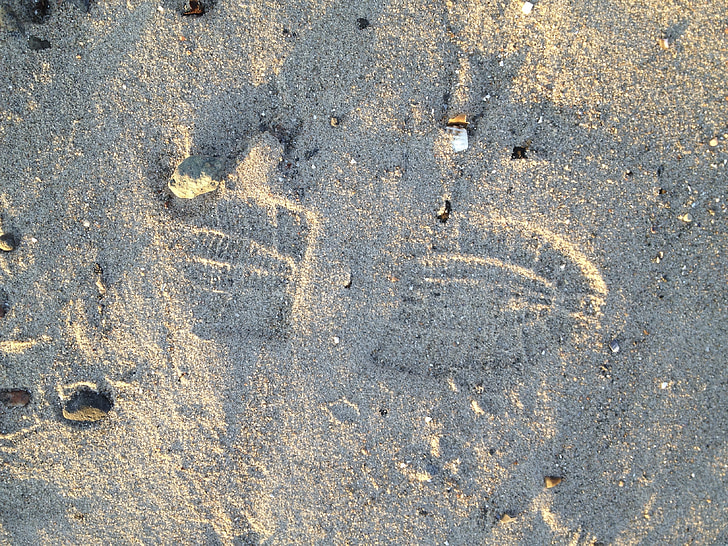 pegada de sapato, areia, praia