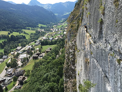 Alpes, penhasco, escalada, via ferrata, rocha, França, cenário