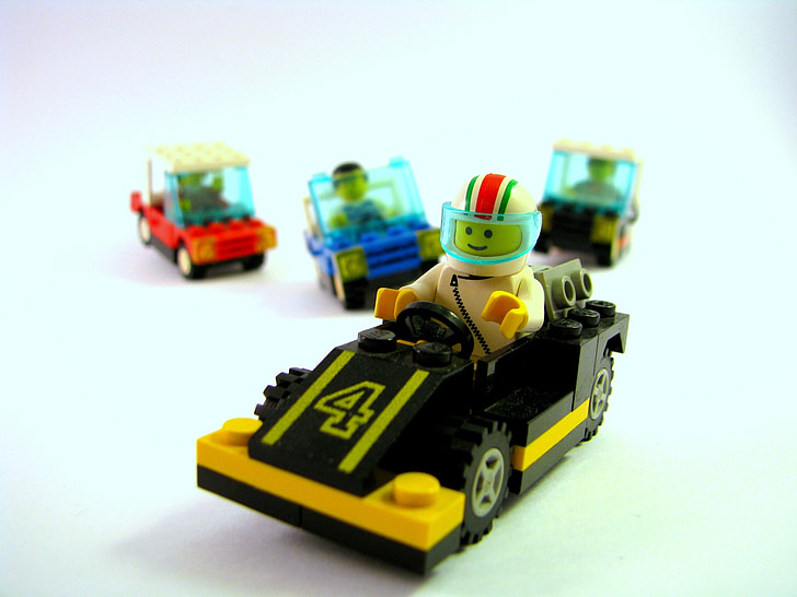 Lego, joc, competència, cotxe