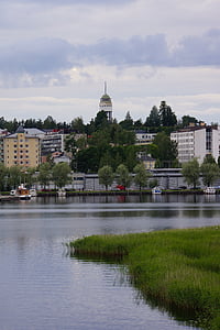 Finlandeză, Mikkeli, City, port, plajă, Turnul de observaţie, femeie de munte