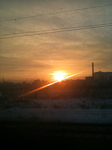 východ slunce, slunce, Zimní, Berlín, mraky, Krásné, počasí