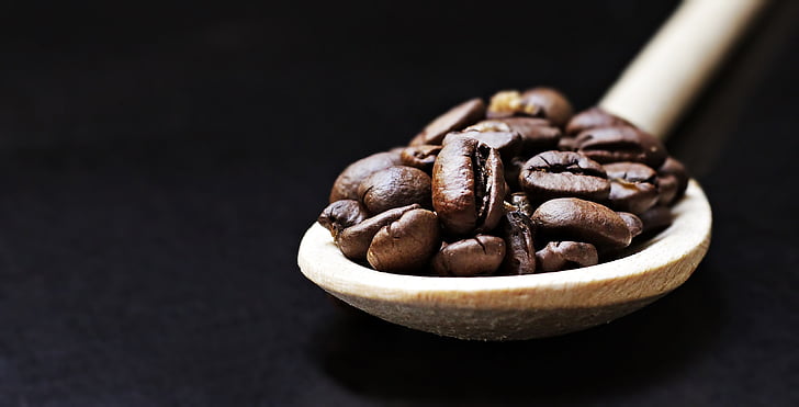 coffee beans, spoon, wooden spoon, coffee, pleasure, beans, caffeine
